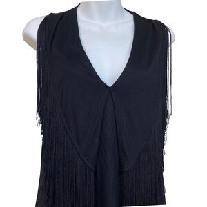 BANANA REPUBLIC Top XS Black Fringe Western Cowgirl Tee